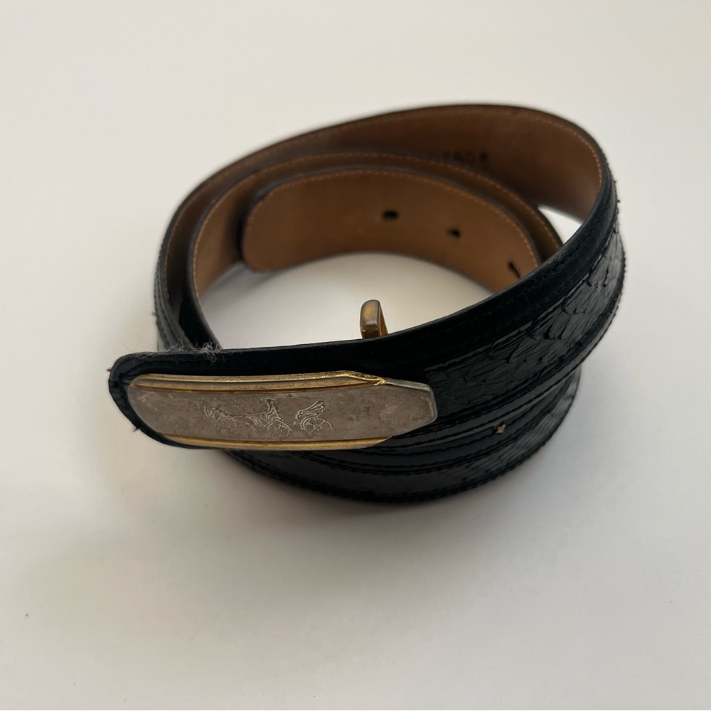 Vintage 32 inch Black Genuine Snake Skin Leather Belt with Silver Buckle